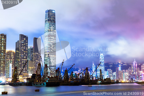 Image of Kowloon district in Hong Kong at night
