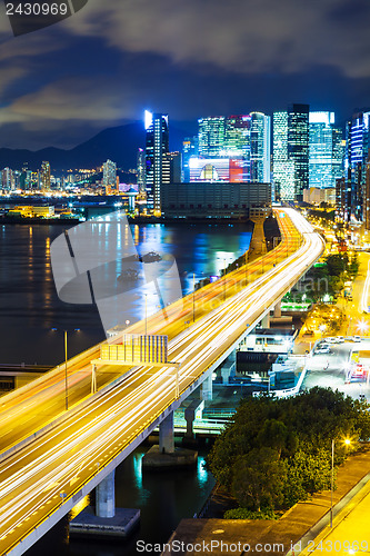 Image of Hong Kong downtown with highway at night