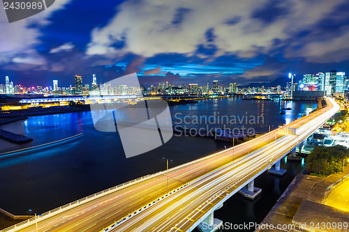 Image of Hong Kong city with highway at night