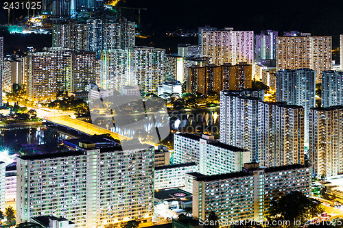 Image of Public housing in Hong Kong at night