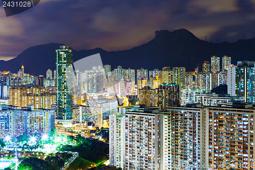 Image of Crowded downtown and building in Hong Kong