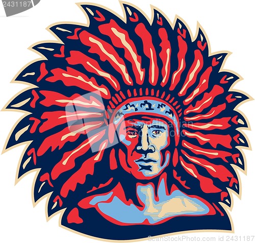 Image of Native American Indian Chief Warrior Retro