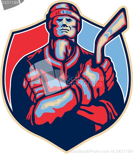 Image of Ice Hockey Player Front With Stick Retro