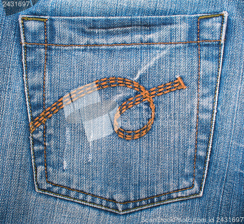 Image of Blue jeans fabric with pocket as background 
