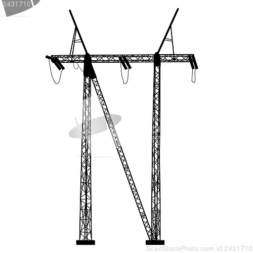 Image of Silhouette of high voltage power lines. Vector  illustration.