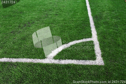 Image of Soccer green field artificial grass with white lines 