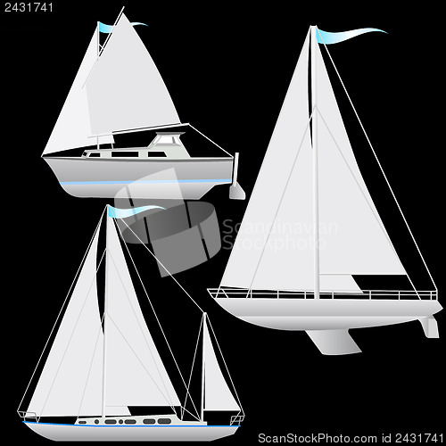 Image of Set sailing boat floating. Vector illustration.