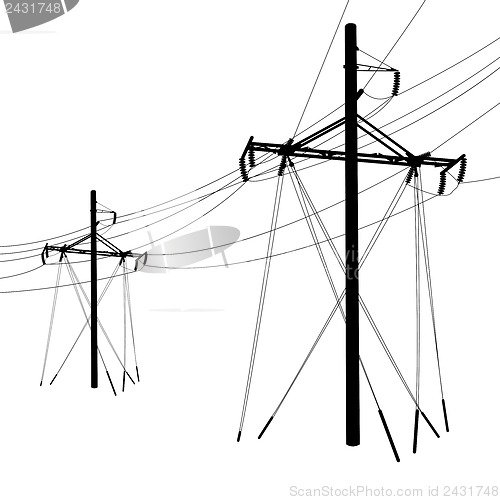 Image of Silhouette of high voltage power lines. Vector  illustration.