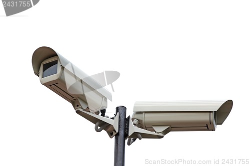 Image of Two security cameras camera on white background