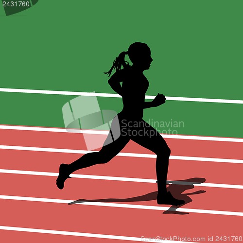 Image of Running silhouettes in sport stadium. Vector illustration.