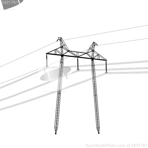 Image of Silhouette of high voltage power lines. Vector  illustration.