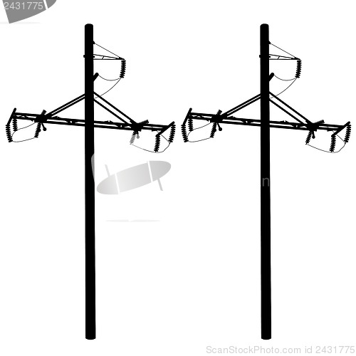 Image of Silhouette of high voltage power lines. Vector  illustration.