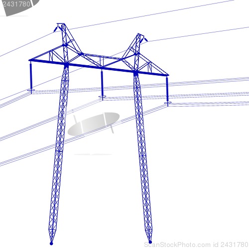 Image of Silhouette of high voltage power lines. Vector  illustration.