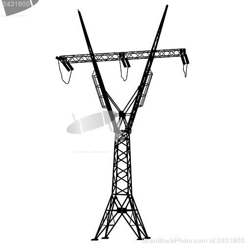 Image of Silhouette of high voltage power lines. Vector  illustration.