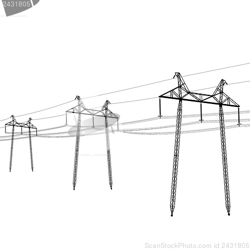 Image of Silhouette of high voltage power lines. Vector  illustration.