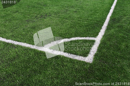 Image of Soccer green field artificial grass with white lines 