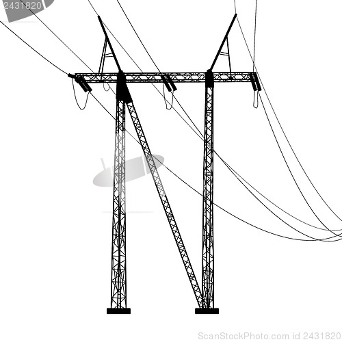 Image of Silhouette of high voltage power lines. Vector  illustration.