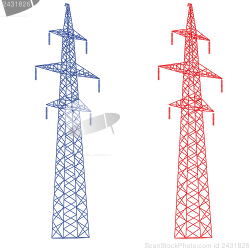 Image of Silhouette of high voltage power lines. Vector  illustration.