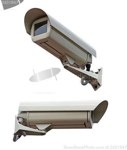 Image of Two security cameras camera on white background