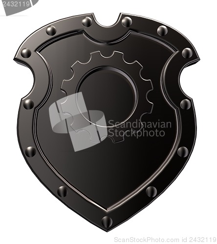 Image of shield with gear wheel