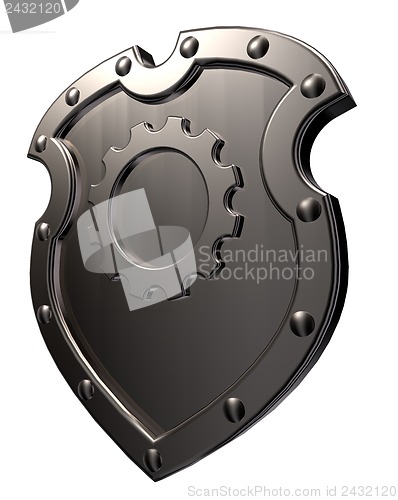 Image of shield with gear wheel