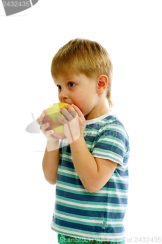 Image of Little Boy Eating an Apple