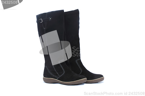 Image of Warm winter womens black boots on white background