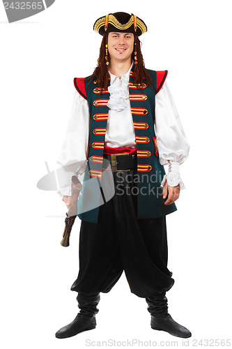 Image of Smiling man in pirate costume