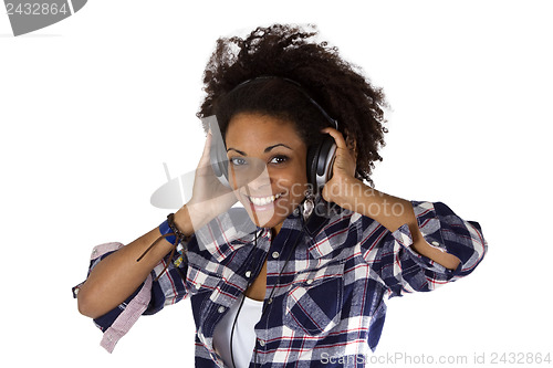 Image of Young afro american with headphones