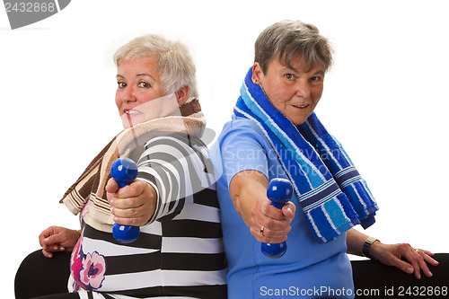 Image of Female seniors with dumbbell