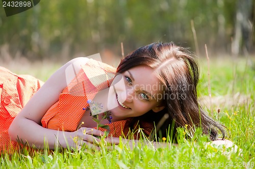 Image of Pretty girl laying on grass
