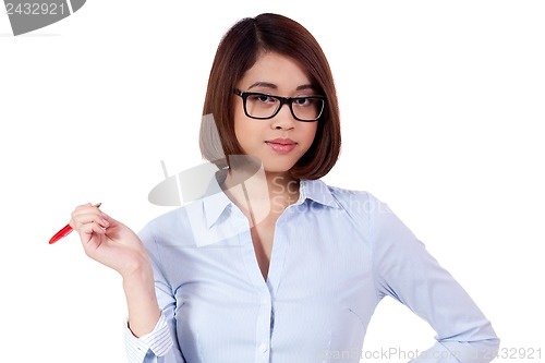Image of young successful attractive asian businesswoman isolated