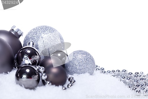 Image of glitter silver christmas baubles decoration holidays isolated