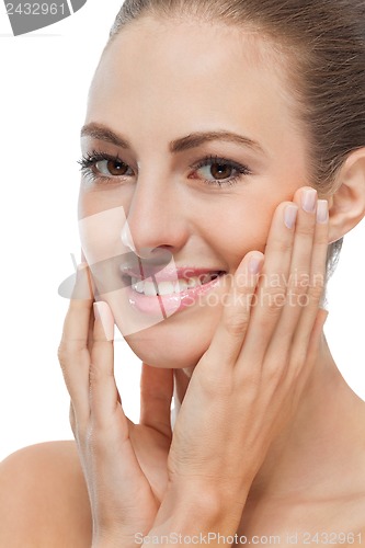 Image of beautiful young woman with perfect skin and soft makeup 