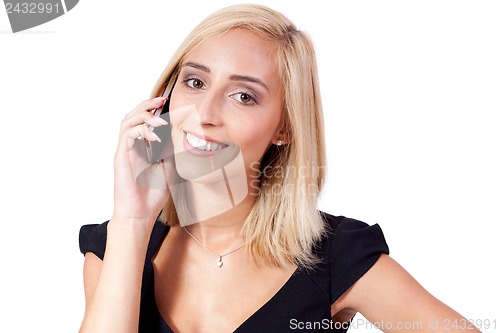 Image of attractive young business woman with smartphone mobile