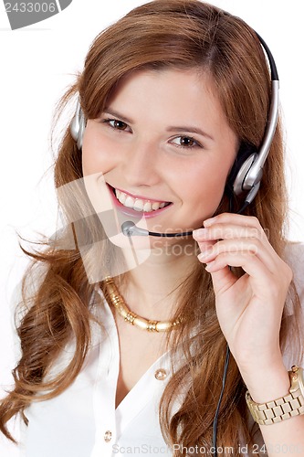 Image of smiling business woman callcenter agent operator isolated portrait