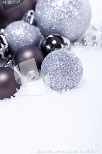 Image of glitter silver christmas baubles decoration holidays isolated