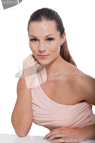 Image of beautiful attractive young brunette woman isolated
