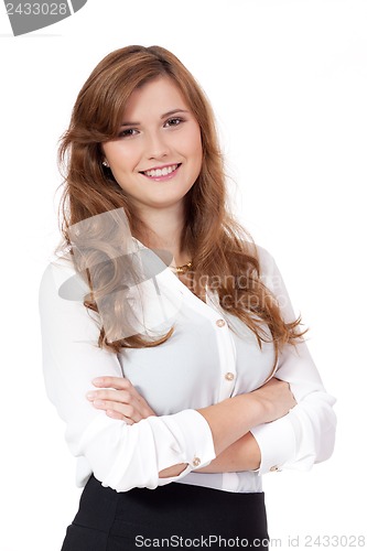 Image of brunette woman is smiling portrait isolated