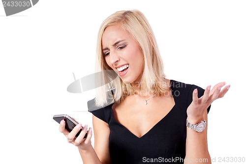 Image of attractive young business woman with smartphone mobile