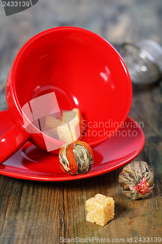Image of Tea and red cup.