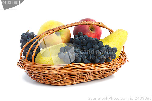 Image of Fruit in a basket on a white background.