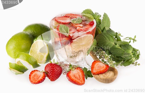 Image of mojito strawberry cocktails on a white background