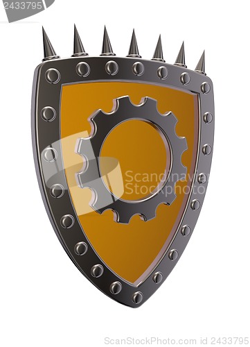 Image of shield with gear wheel