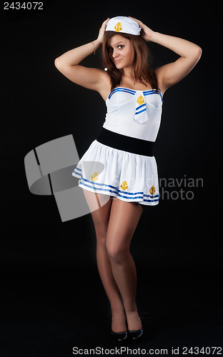 Image of Young beautiful smiling sailor woman