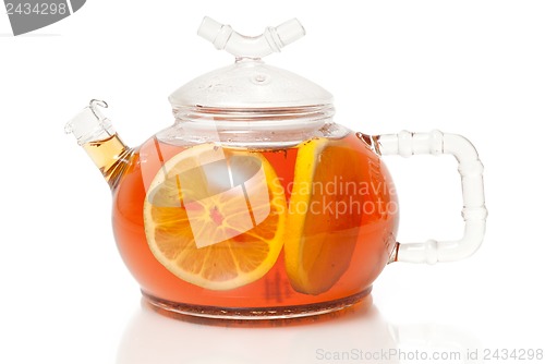 Image of Tea in Glass Teapot With Lemon Slice
