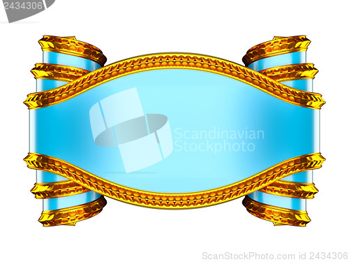 Image of Massive blue emblem with golden edging and curles