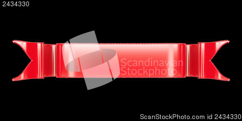 Image of Red blank ribbon with ripples useful as badge or emblem
