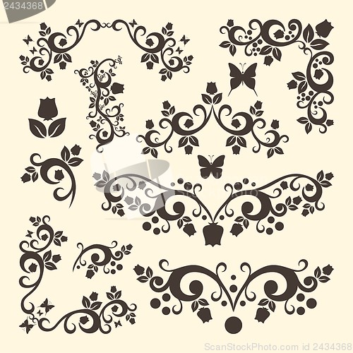 Image of vintage ornament with floral elements for invitation or greeting card