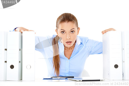 Image of Stressed young businesswoman